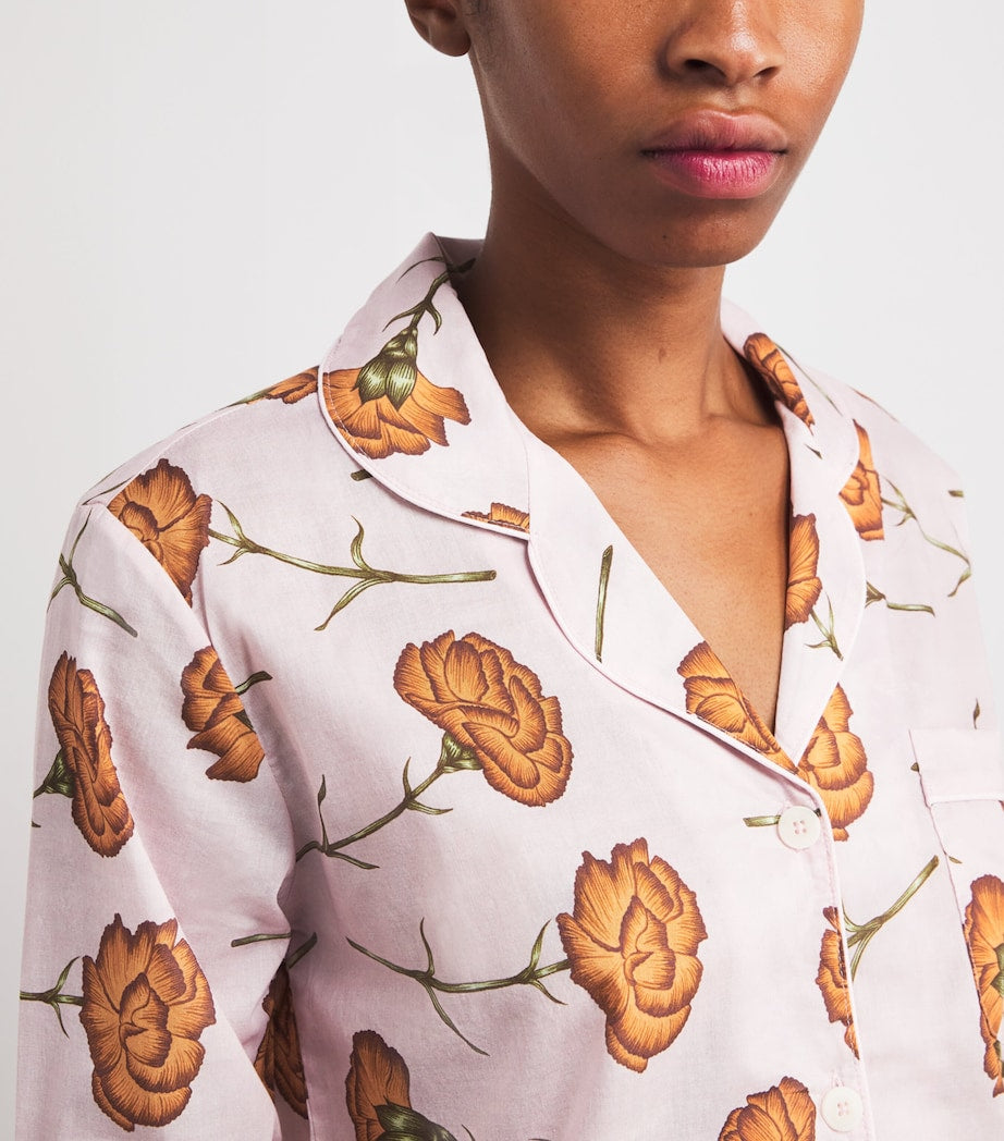 Desmond & Dempsey Pink Cotton Carnations Pyjama Set