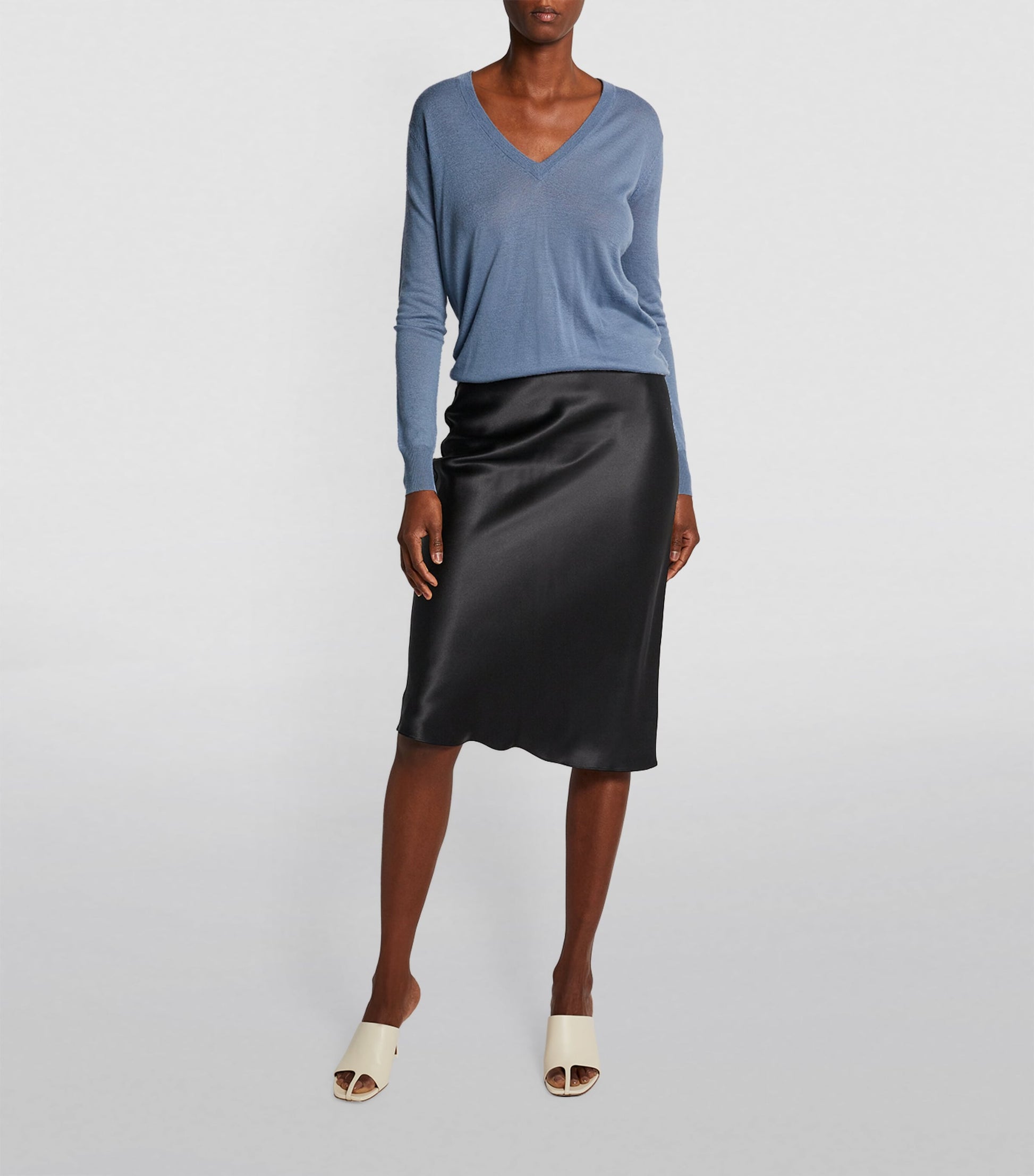 Silk Satin Isaak Midi Skirt BLACK