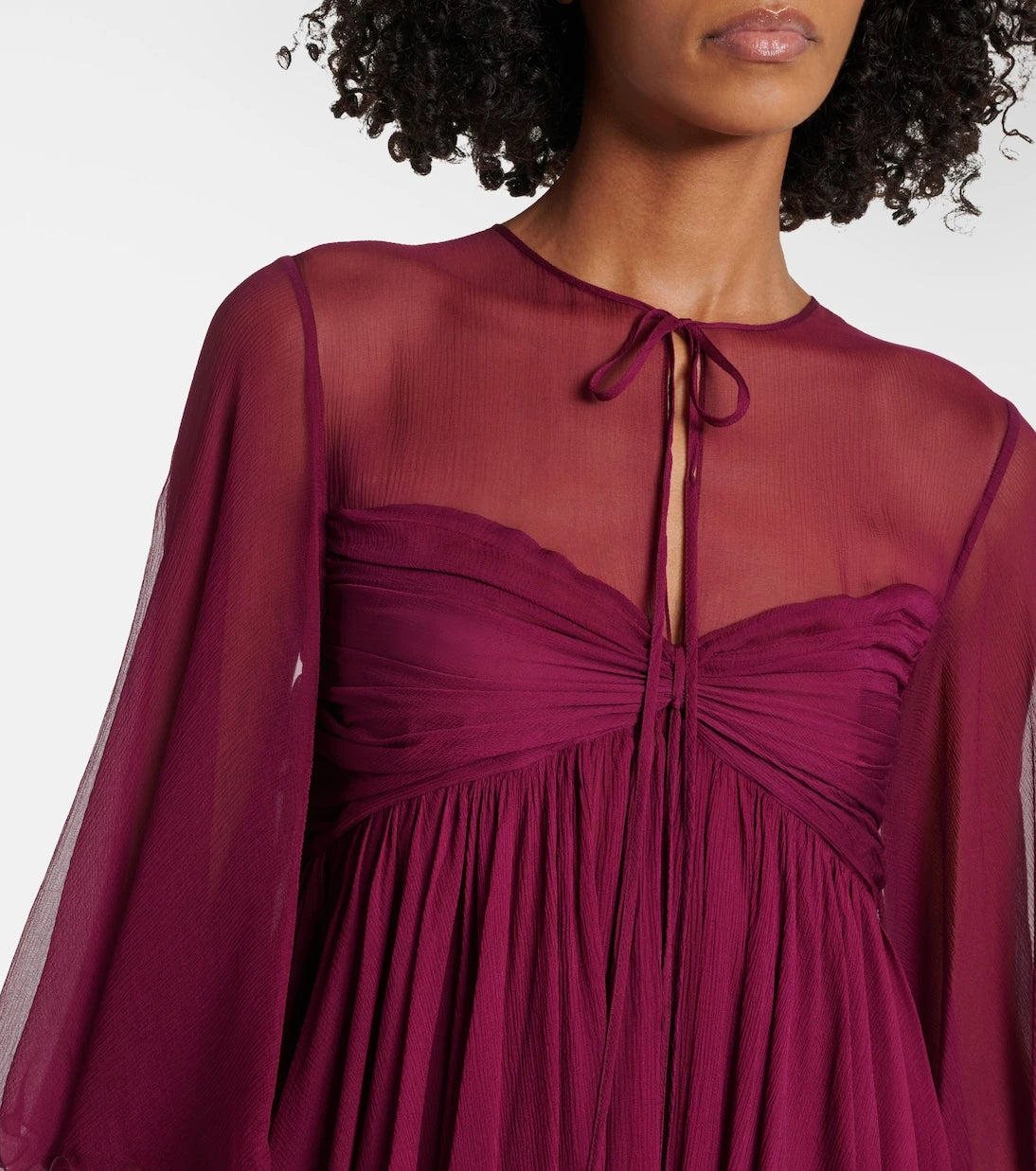 Chloé - Şeffaf büzgülü ipek mini elbise