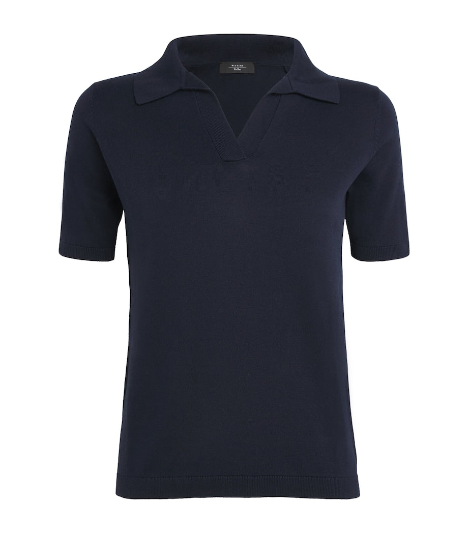 Silk-Cotton Open Polo Shirt NAVY