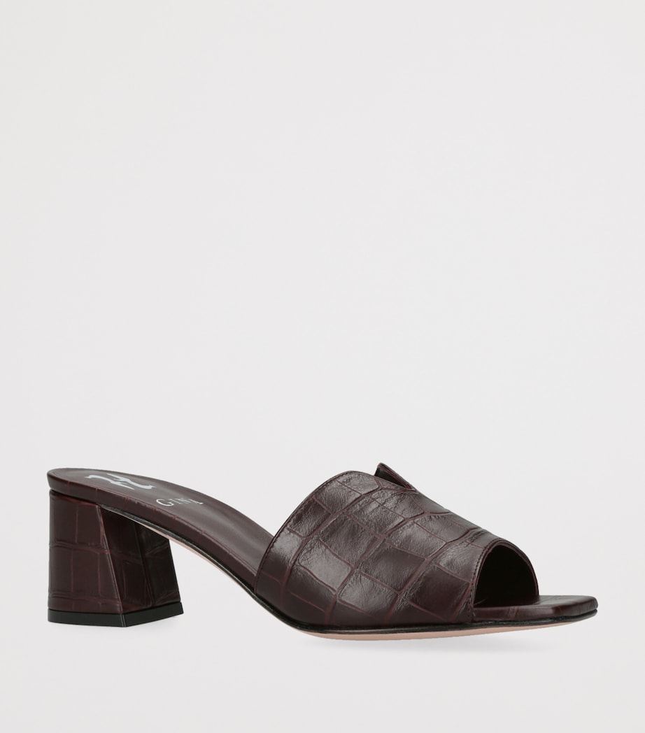 Leather Croc-Embossed Arles Mules WINE