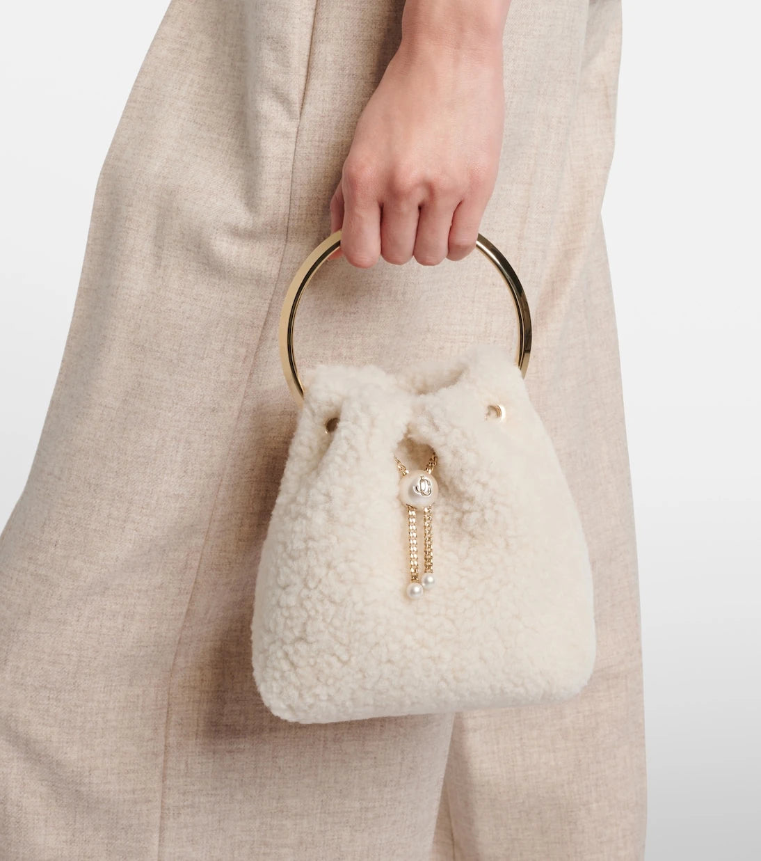 Jimmy Choo - Bon Bon Small shearling bucket bag
