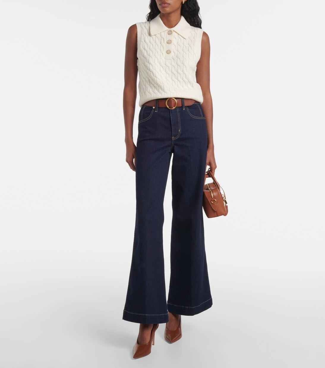 Frame - جينز Seamed Wide بخصر مرتفع