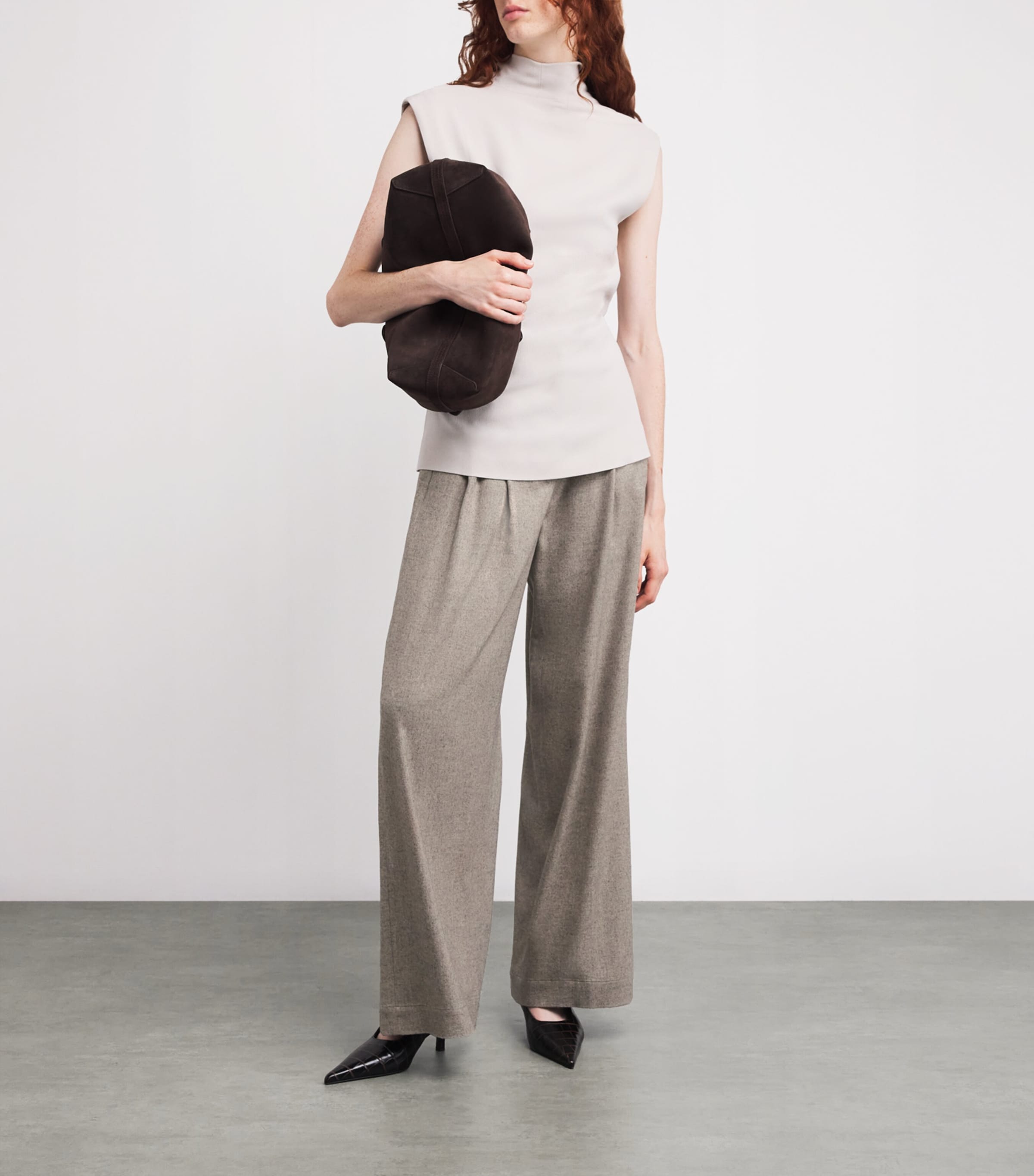 Colombo Beige Kid Cashmere Pleated Wide-Leg Trousers