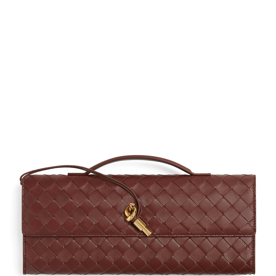 Bottega Veneta Brown Mini Lambskin Andiamo Clutch Bag