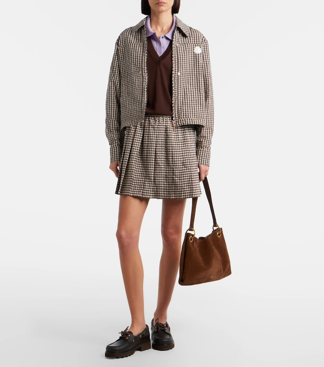 Moncler - Pleated gingham cotton-blend miniskirt