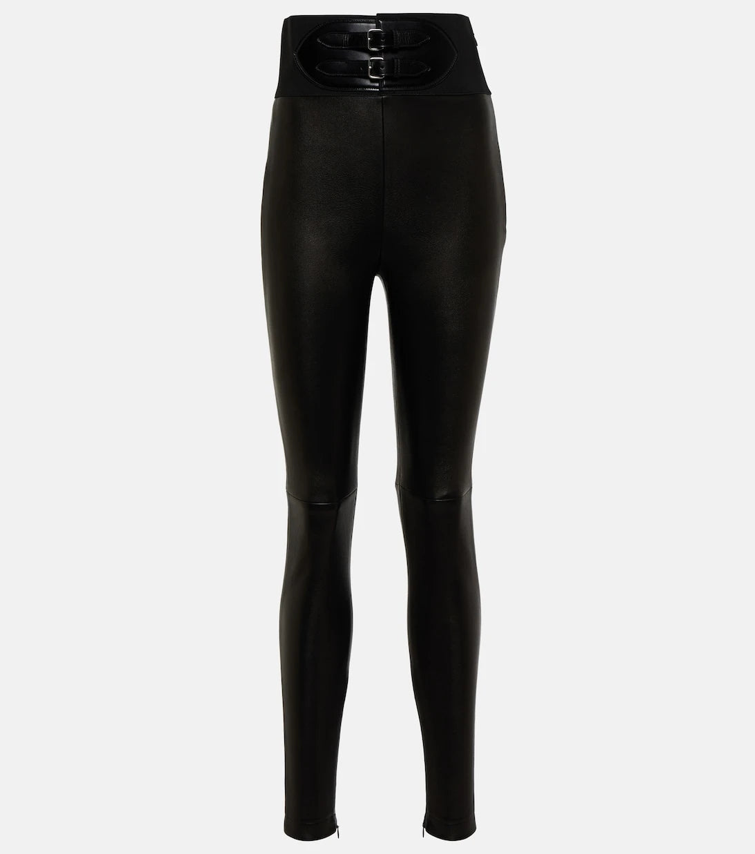 Alaïa - Belted high-rise leather leggings
