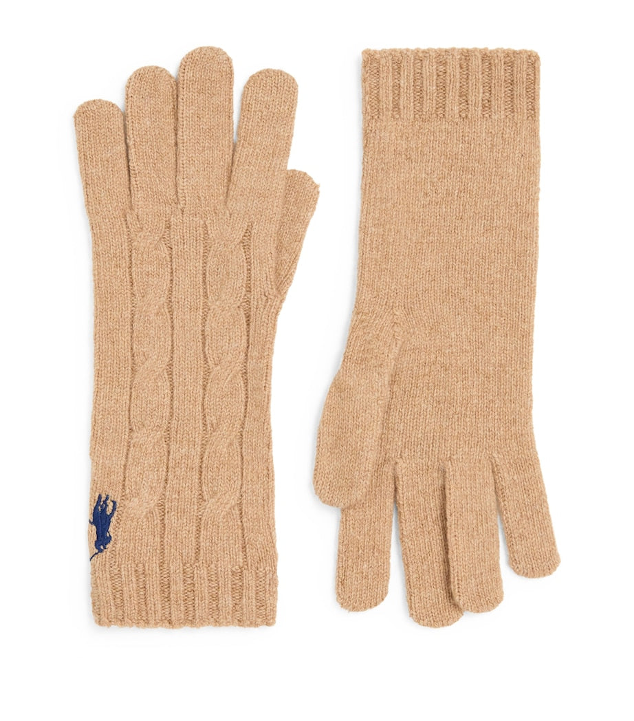 Beige Wool-Cashmere Polo Pony Gloves