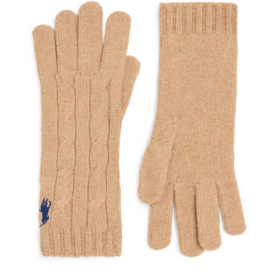 Beige Wool-Cashmere Polo Pony Gloves