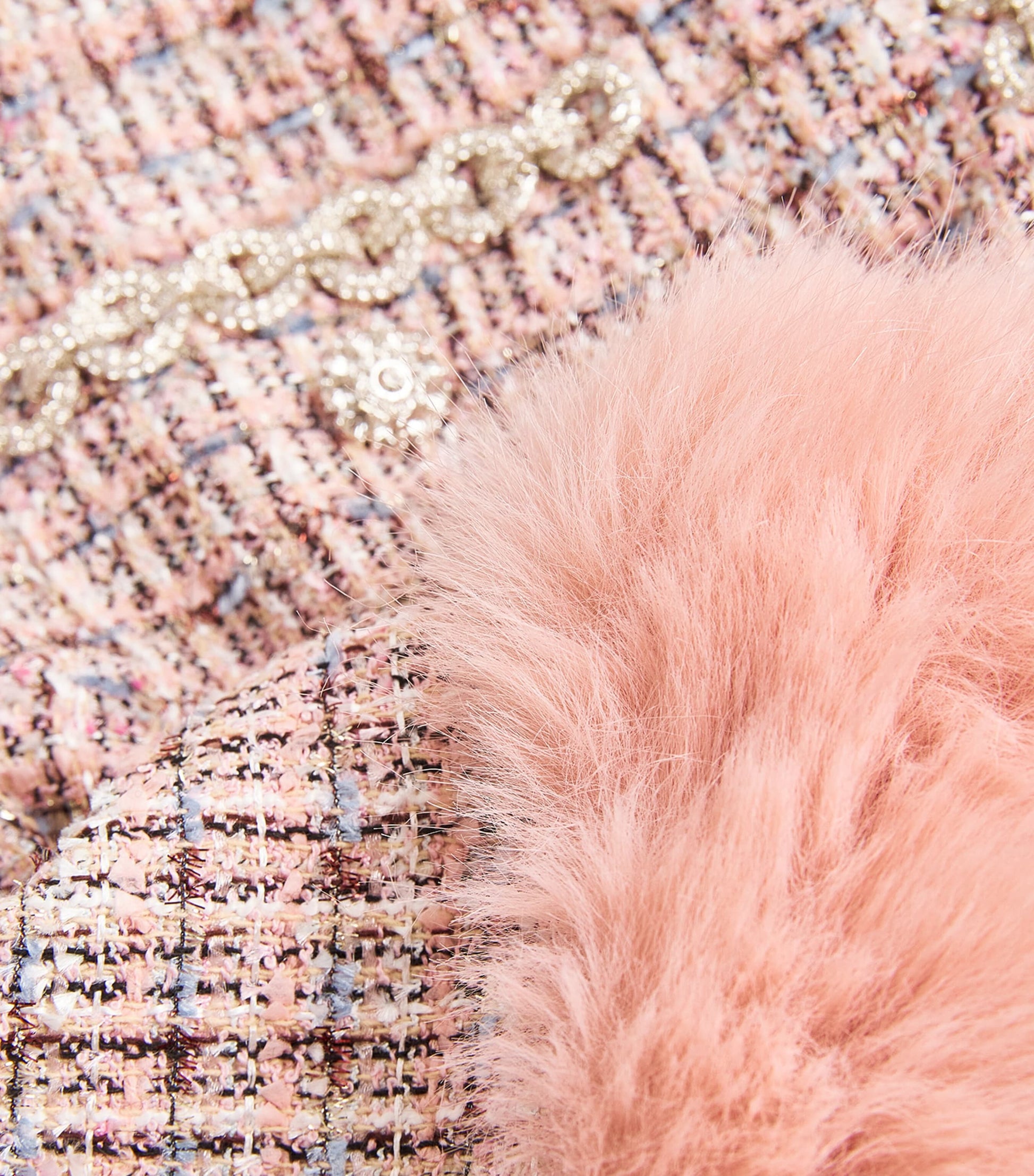 Self-Portrait Pink Bouclé Fur-Trim Jacket