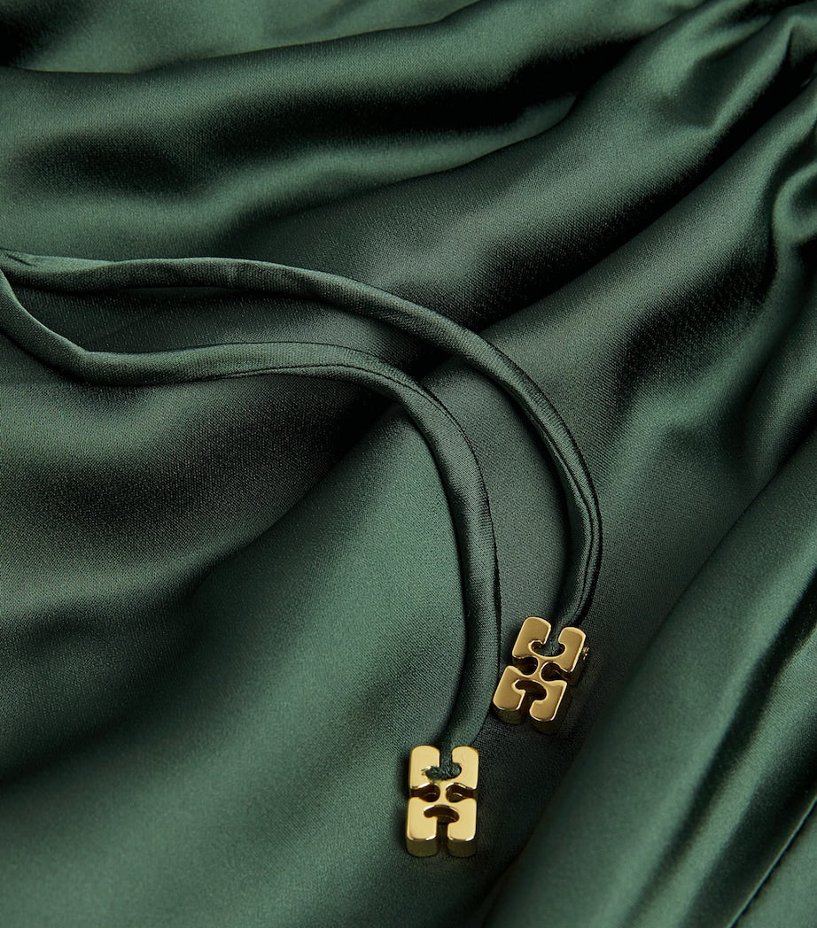 Green Satin Ruched Maxi Dress