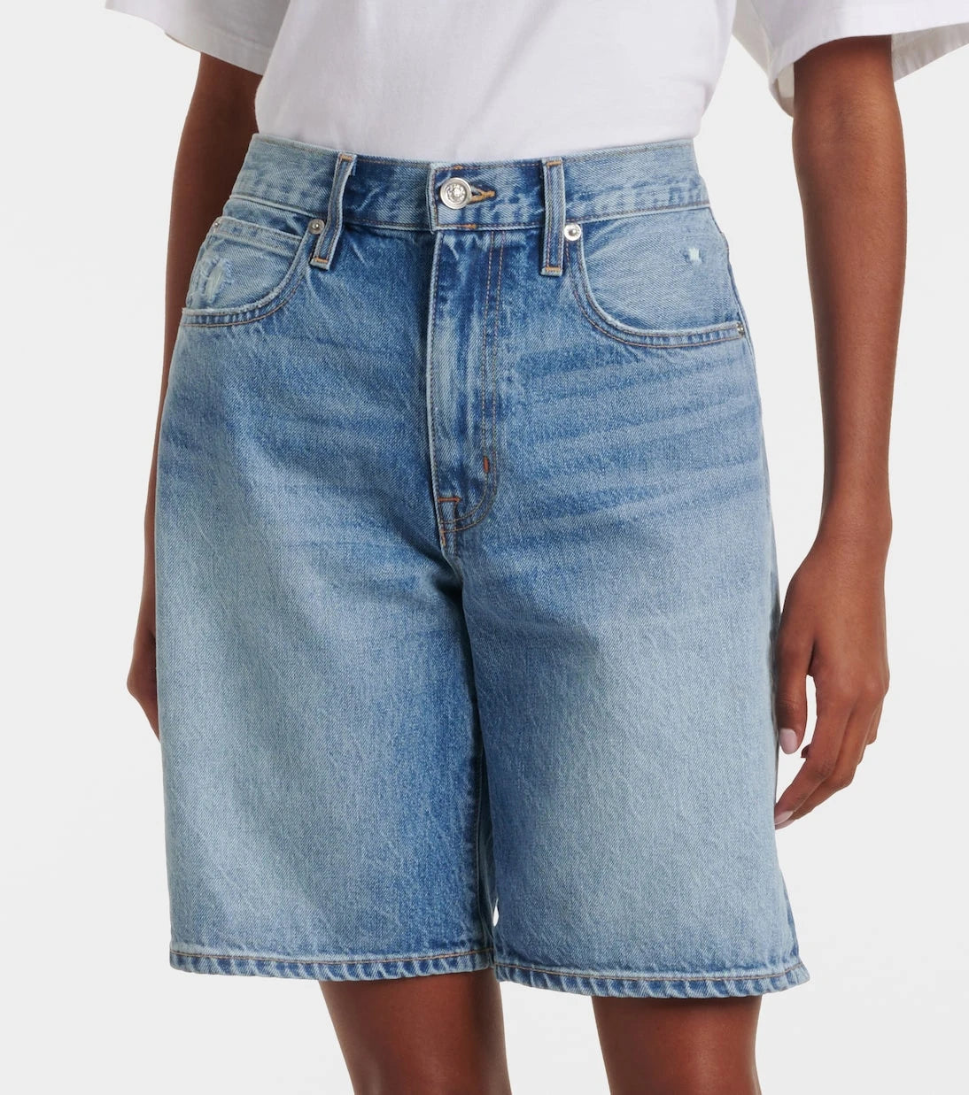 Slvrlake - High-rise denim Bermuda shorts