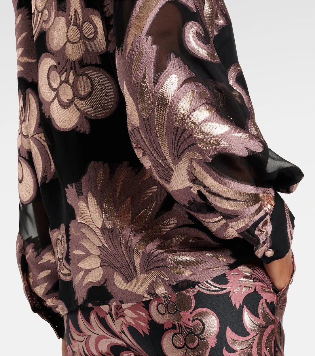 Etro - Semi-sheer tie-neck lamé blouse