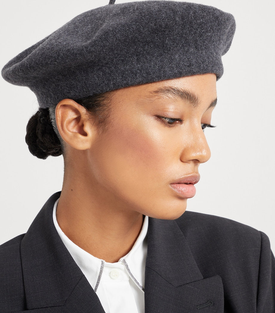 Brunello Cucinelli Black Wool Beret
