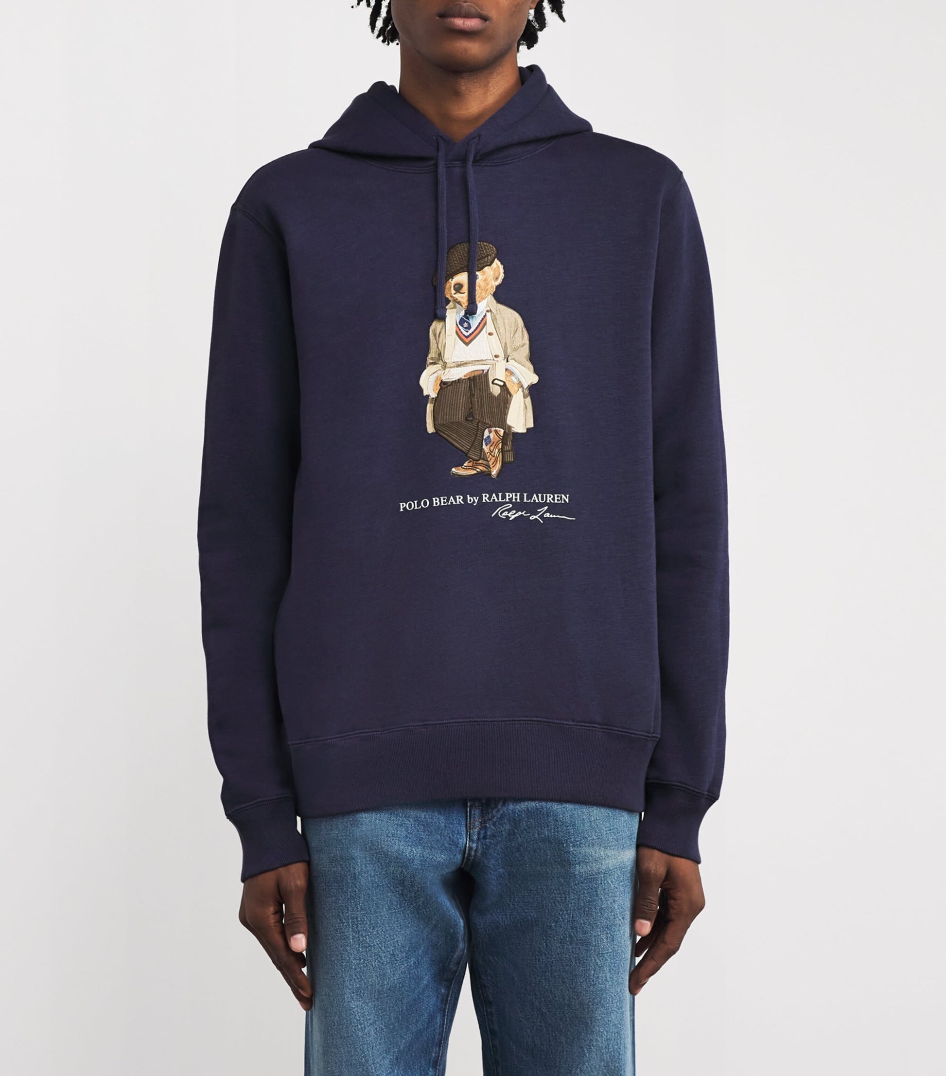Blue Cotton-Blend Polo Bear Hoodie