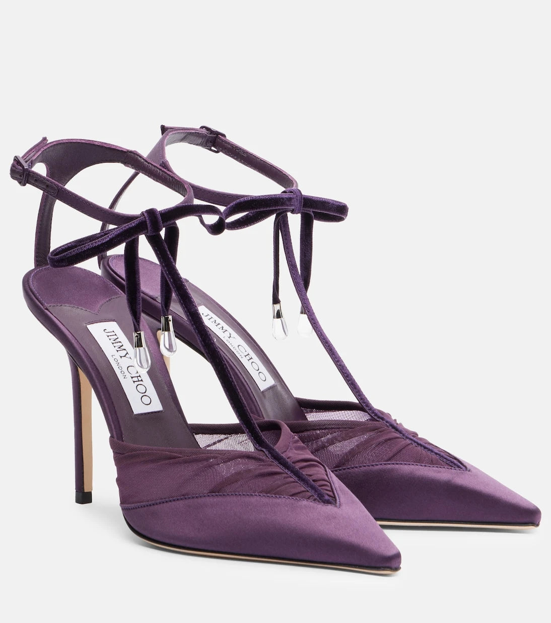 Jimmy Choo - Afia 100 velvet-trimmed satin pumps