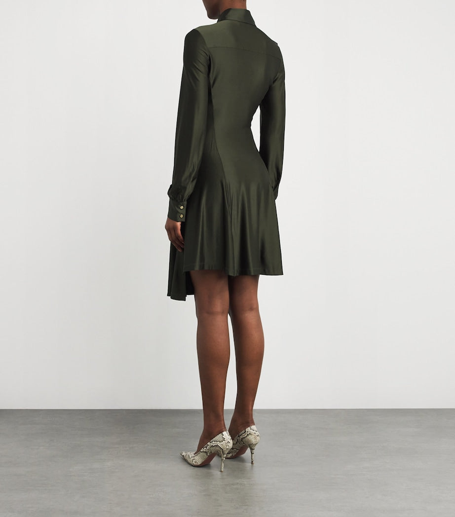 Paco Rabanne Green Asymmetric Ruched Mini Shirt Dress