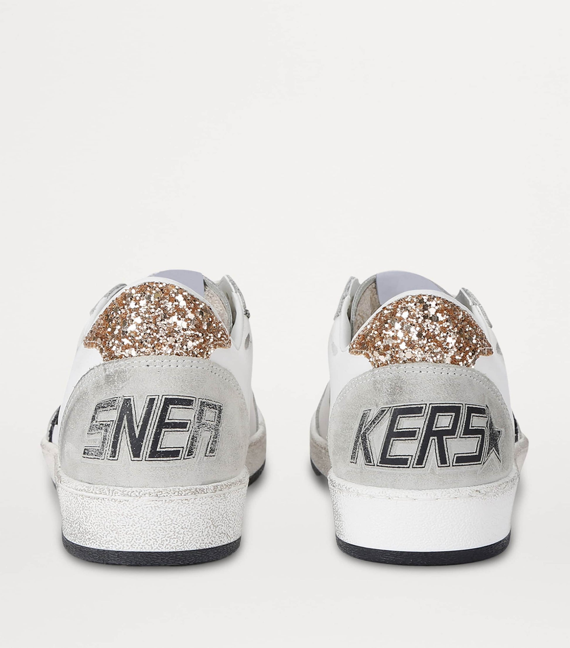 Golden Goose White Leather-Glitter Ball Star Sneakers