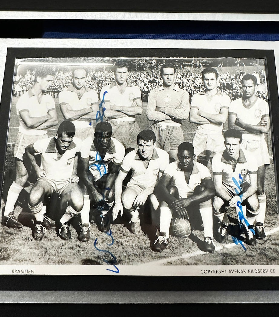 Brazil 1958 World Cup Pelé and Squad Signed Jersey Framed Display