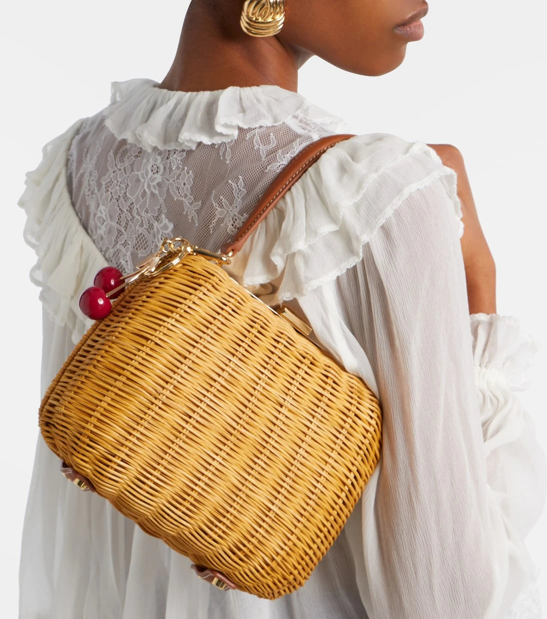 Self-Portrait - Mini rattan top-handle bag