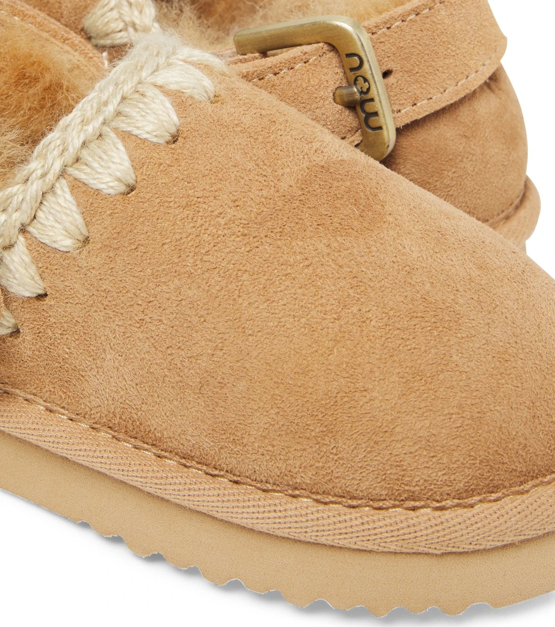 Mou Kids - Embroidered shearling-lined suede clogs