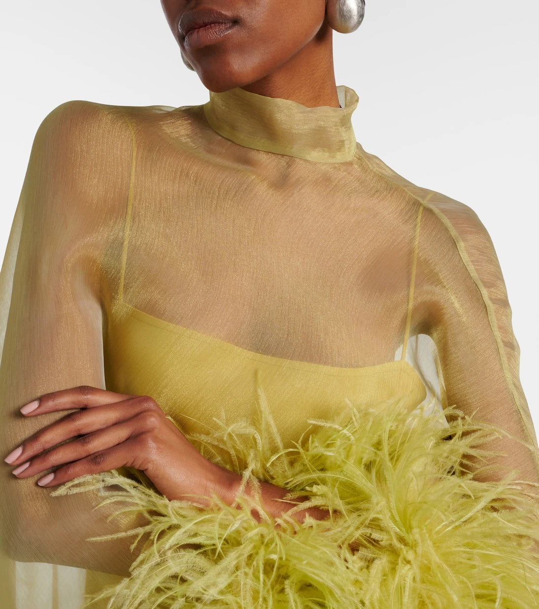 Taller Marmo - Daisy feather-trimmed organza kaftan