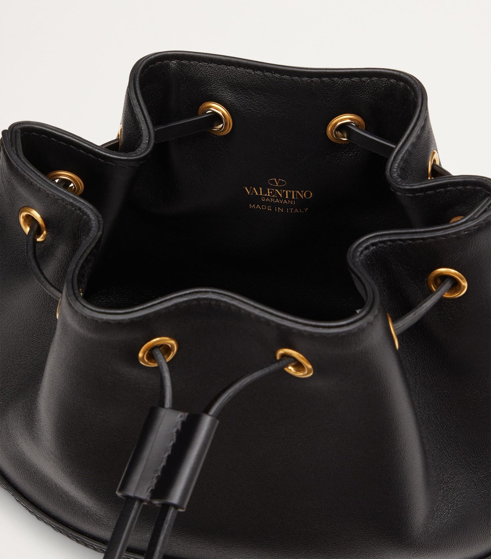 Valentino Garavani Black Leather VLogo Bucket Bag