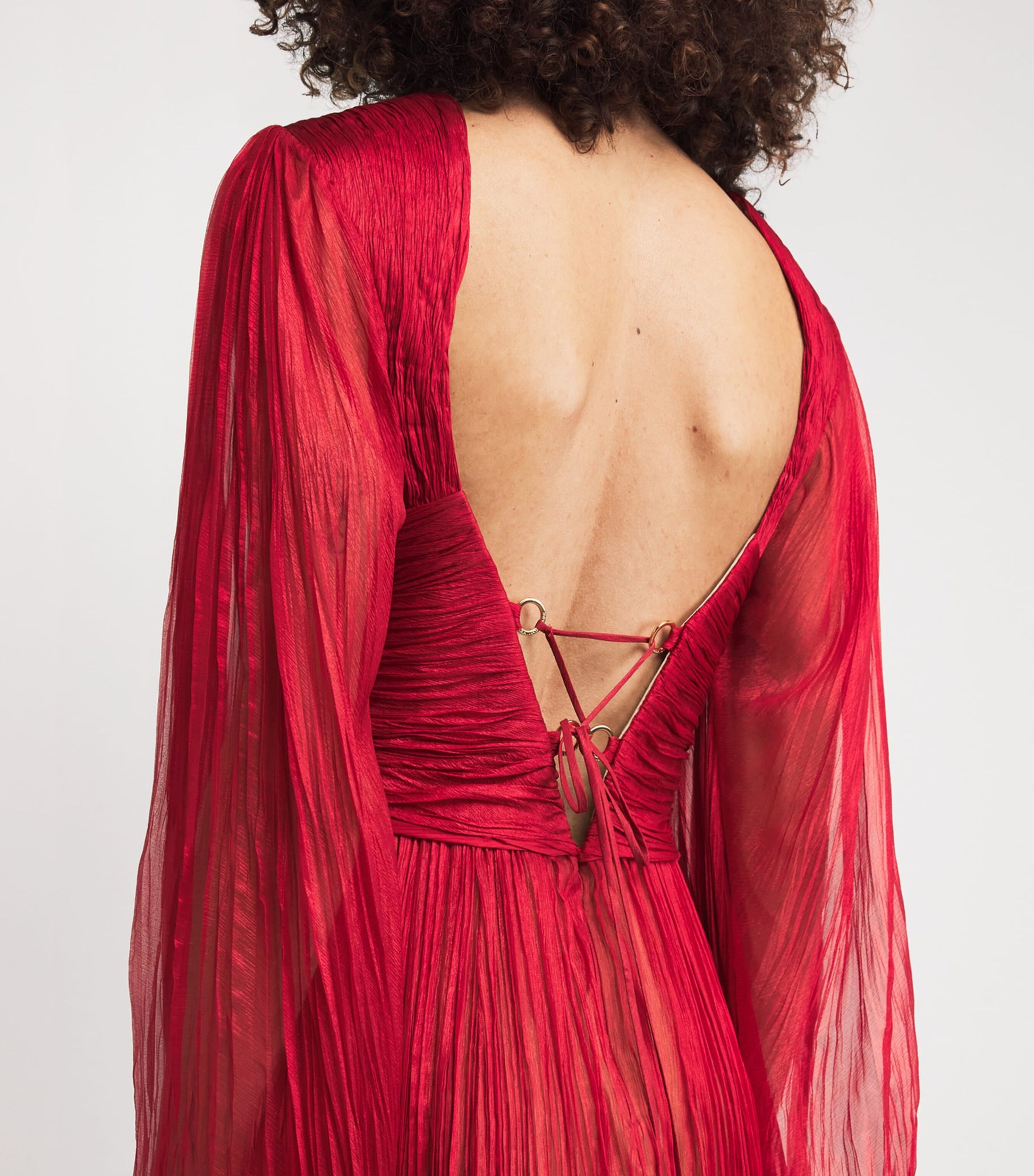Maria Lucia Hohan Red Silk Flared-Sleeve Catia Maxi Dress