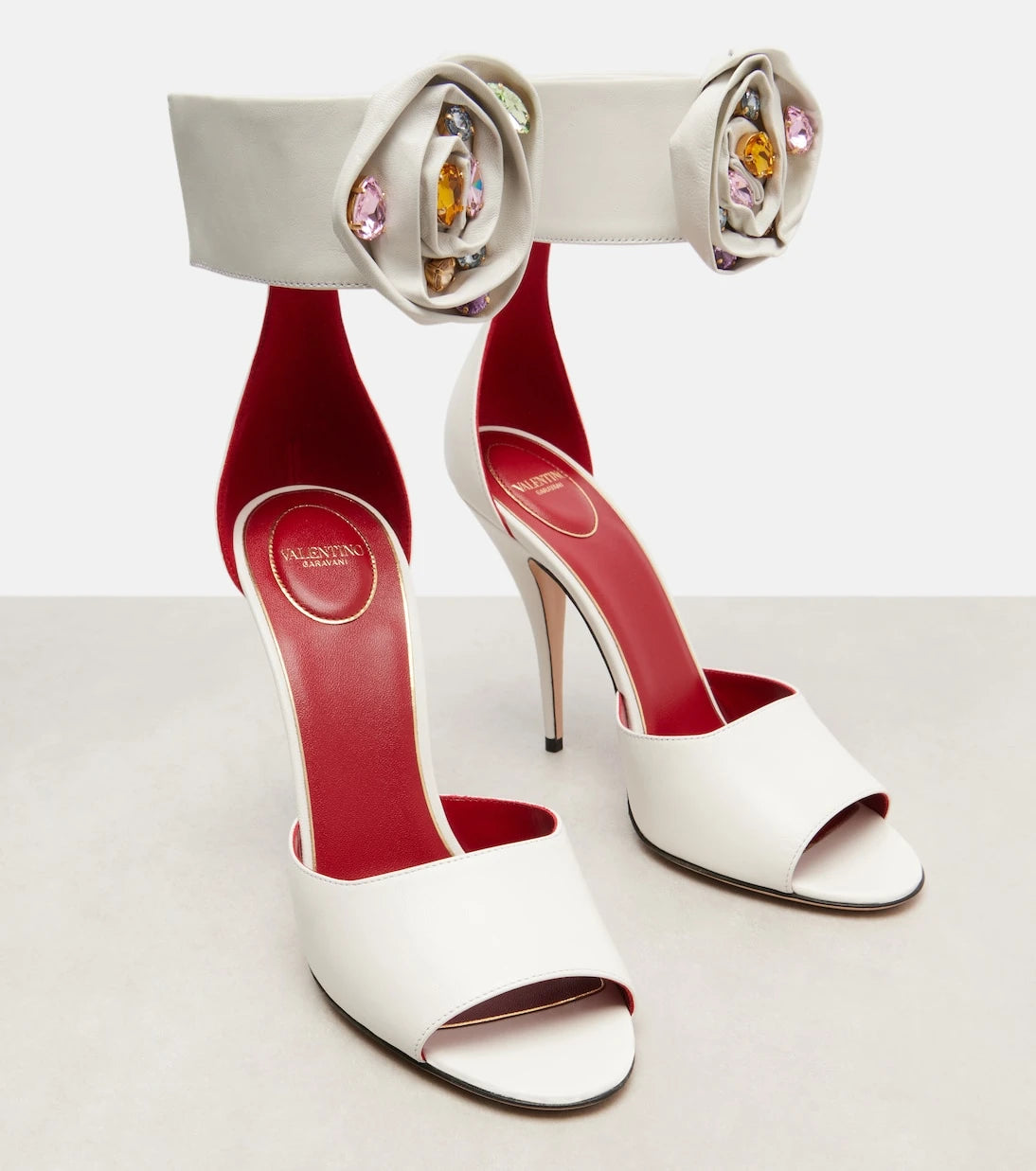 Valentino Garavani - Drip Rose embellished leather sandals