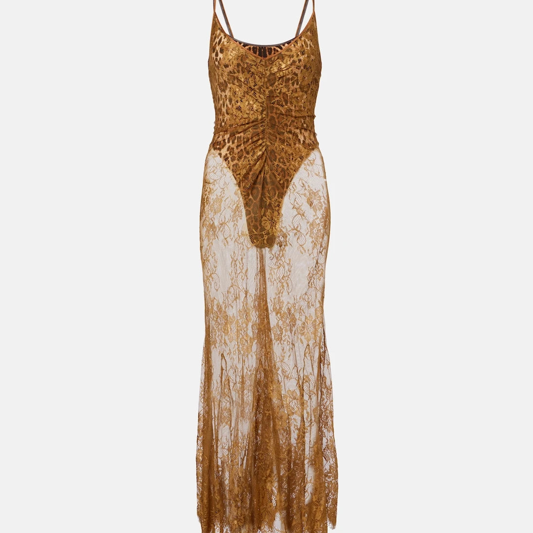 Jacques Wei - Silk-trimmed lace maxi dress