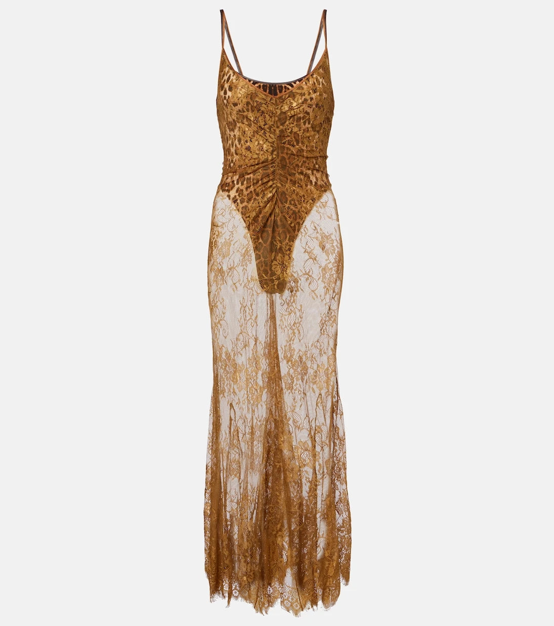 Jacques Wei - Silk-trimmed lace maxi dress