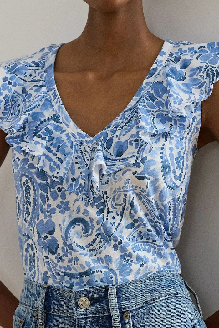 Lauren Ralph Lauren pamuklu volanlı kadın bluz