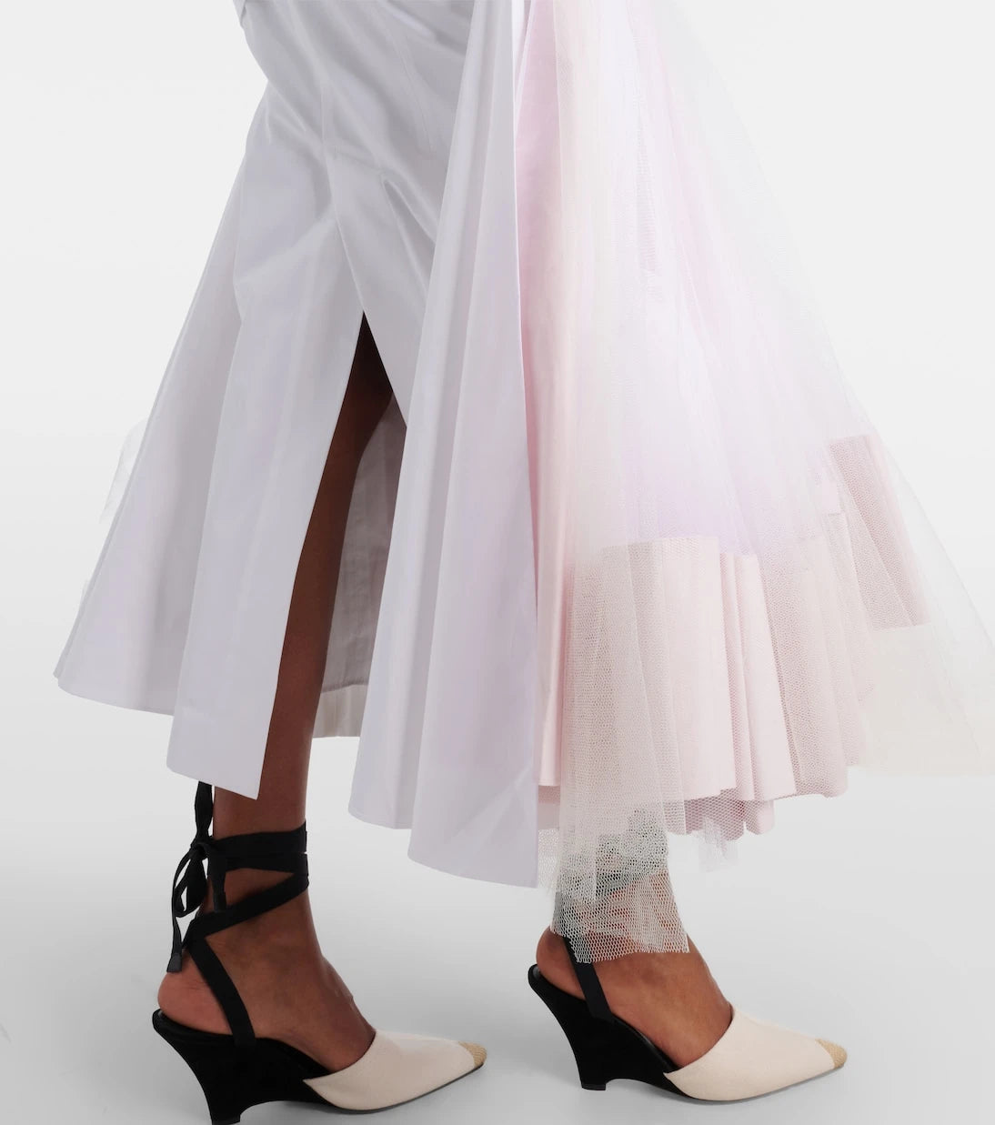 Jacquemus - Mireio tulle-trimmed cotton poplin midi skirt