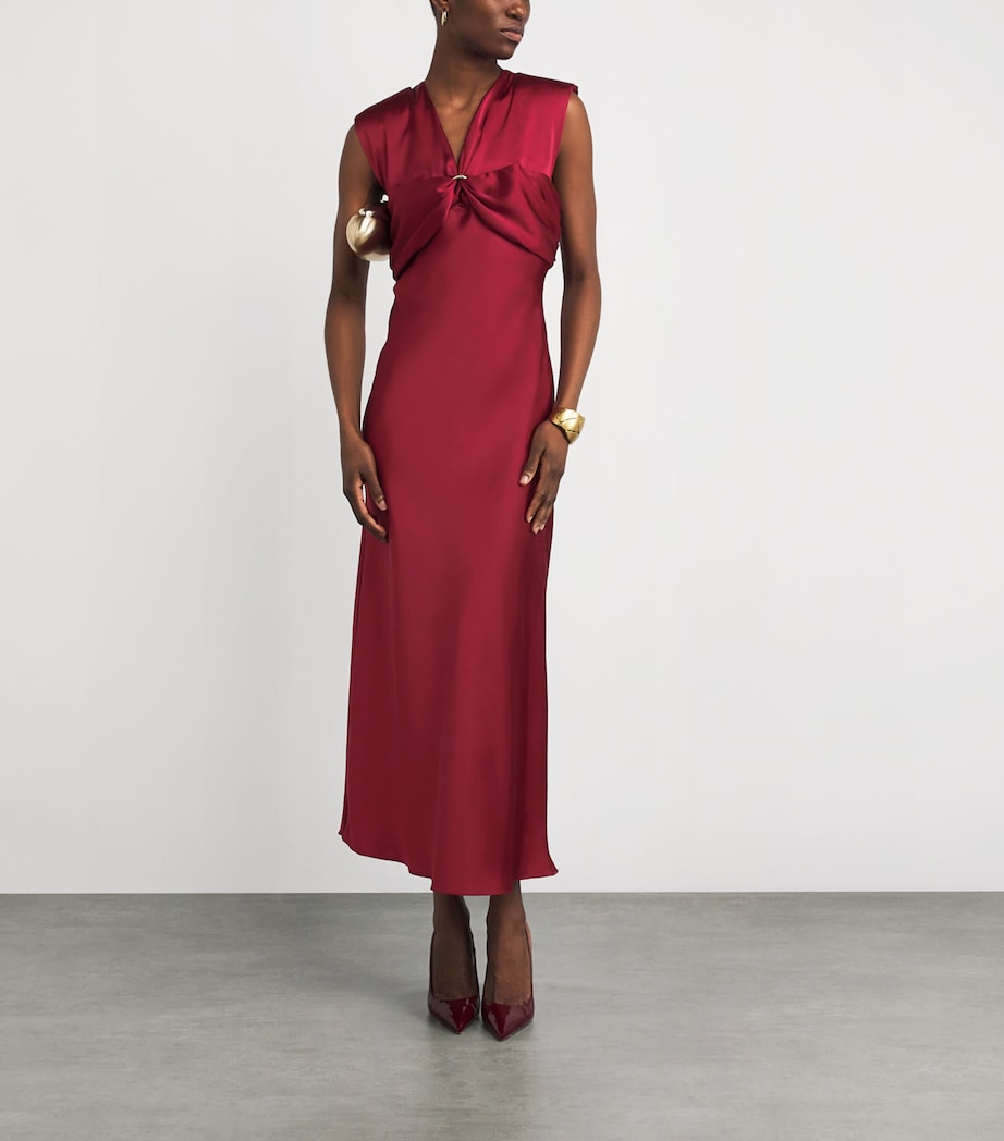 Sandro Paris Red Satin V-Neck Maxi Dress