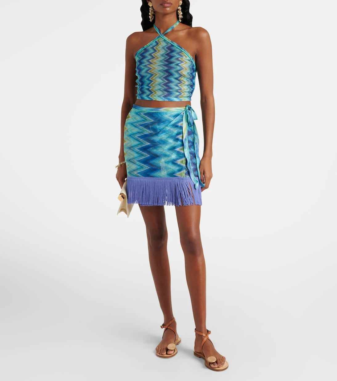 Missoni - Zigzag transparan halter yaka bluz