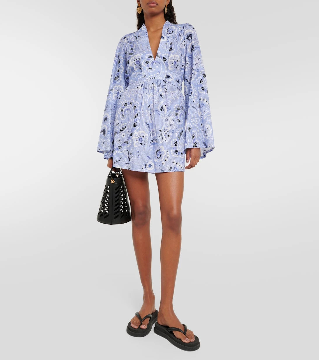 Etro - V-neck printed cotton-blend minidress