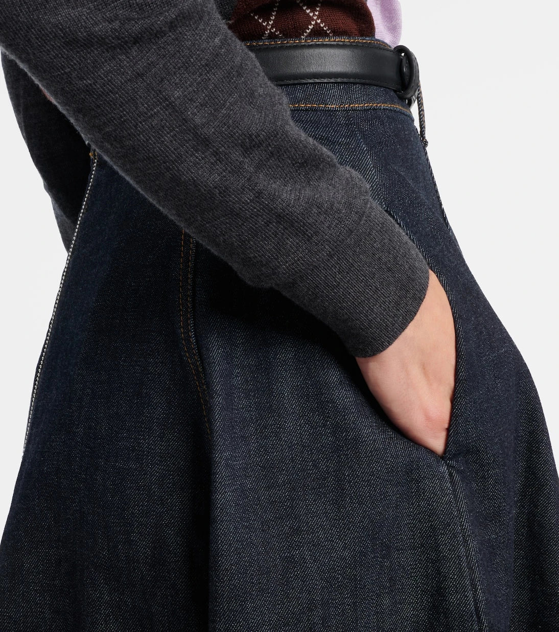 Self-Portrait - High-rise denim midi skirt