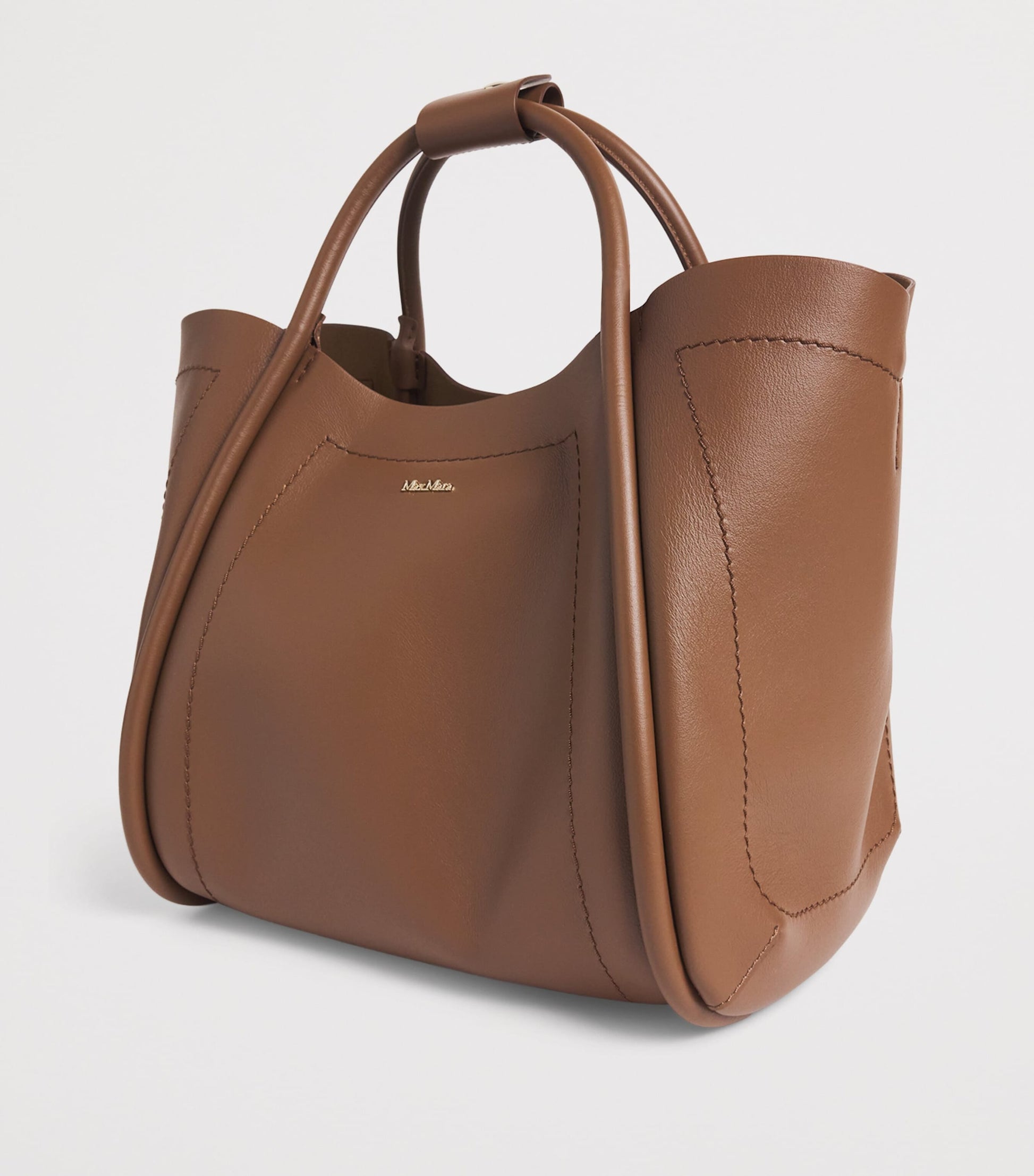 Max Mara Brown Small Leather Marine Top-Handle Bag
