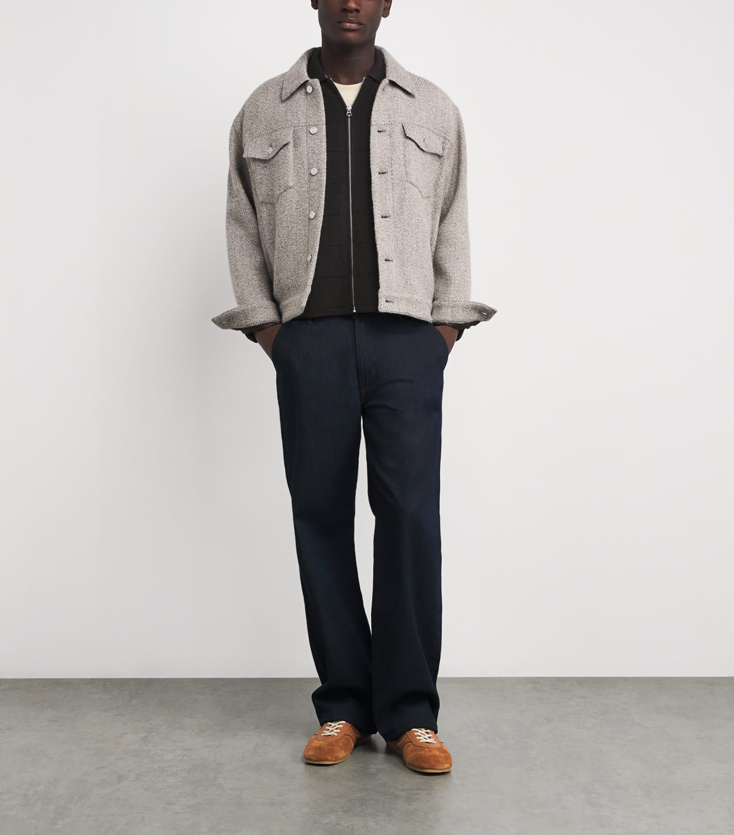 Brown Wool Melrose Zip-Up Cardigan