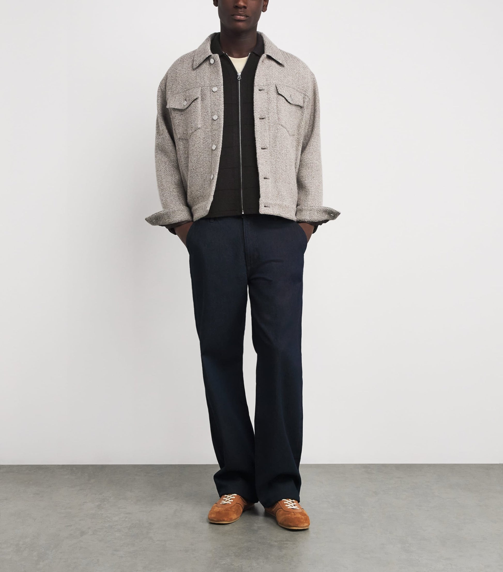 Brown Wool Melrose Zip-Up Cardigan