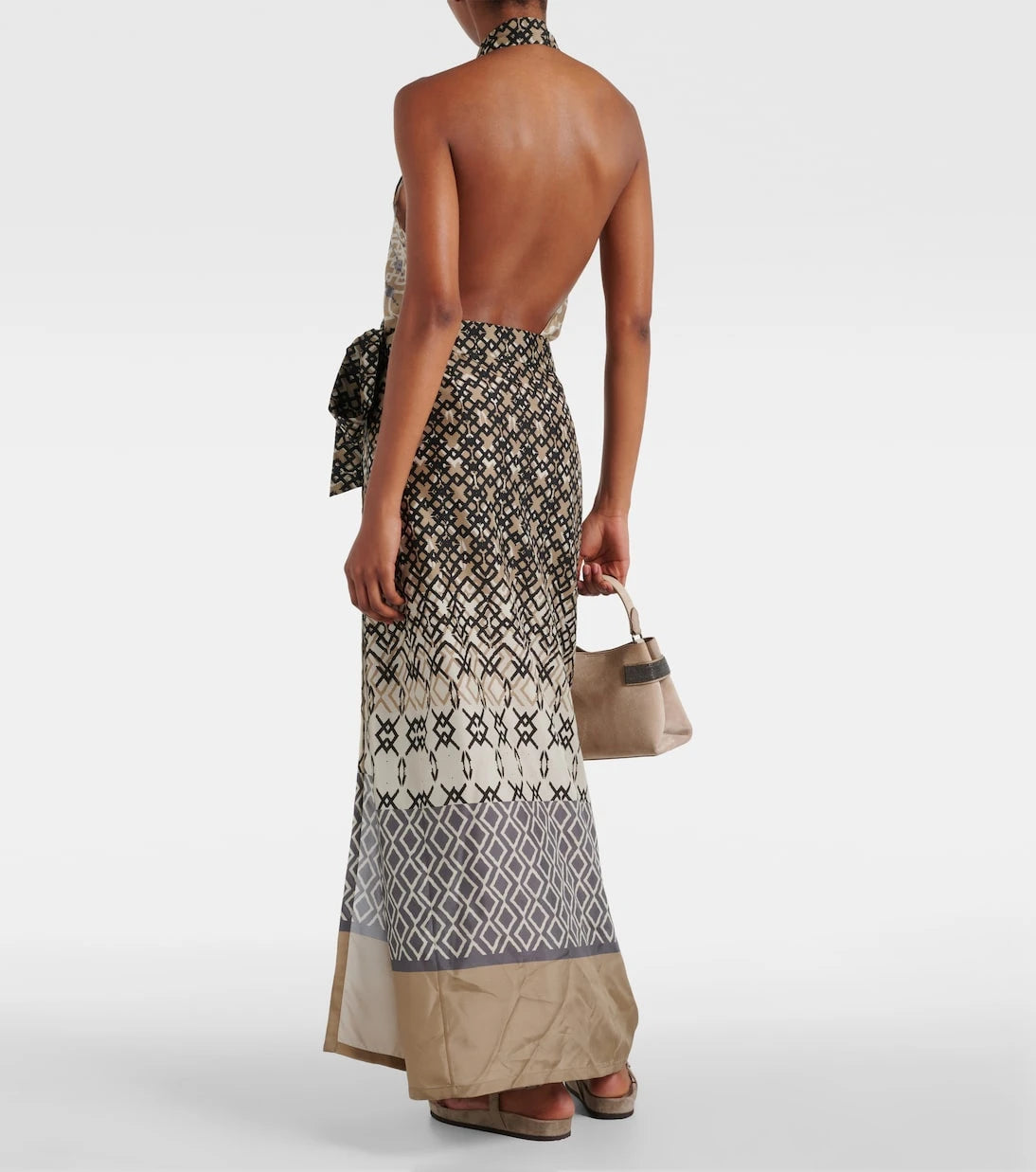 Brunello Cucinelli - Printed halterneck silk maxi dress