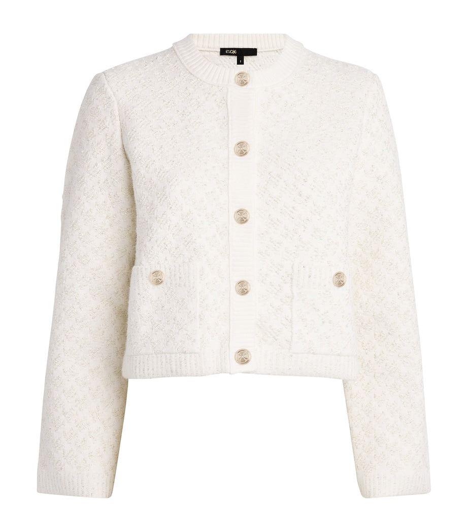 Maje White Tweed-Effect Cardigan
