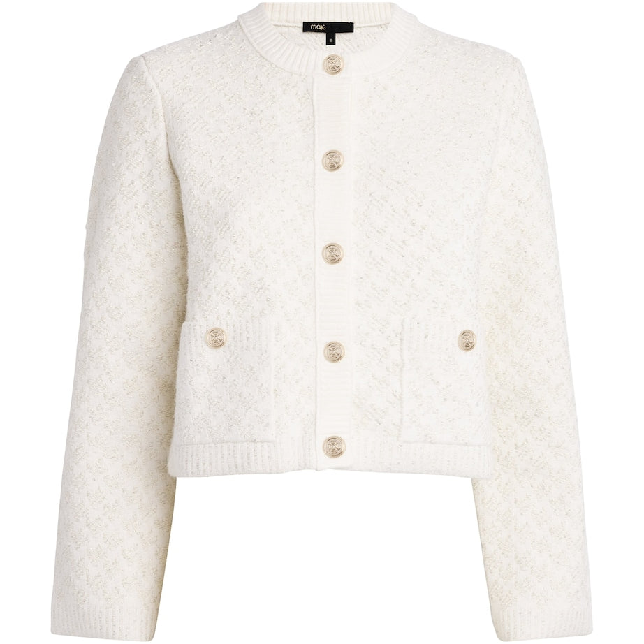 Maje White Tweed-Effect Cardigan