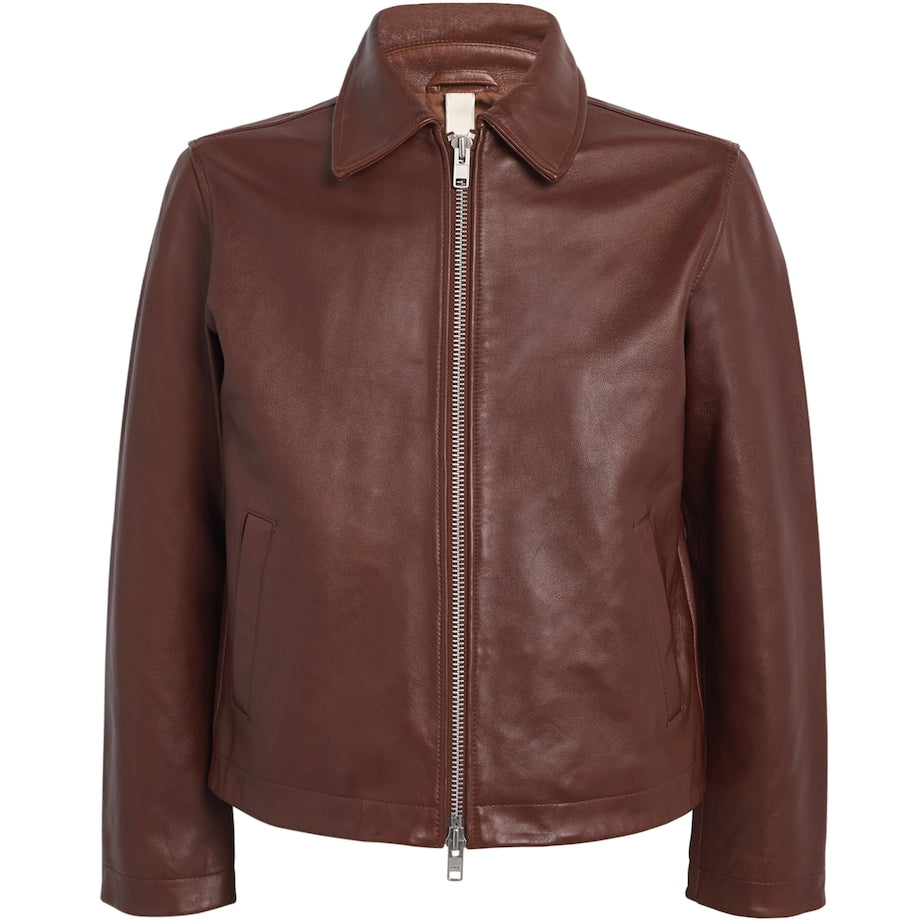Sunflower Brown Collar Leather Jacket