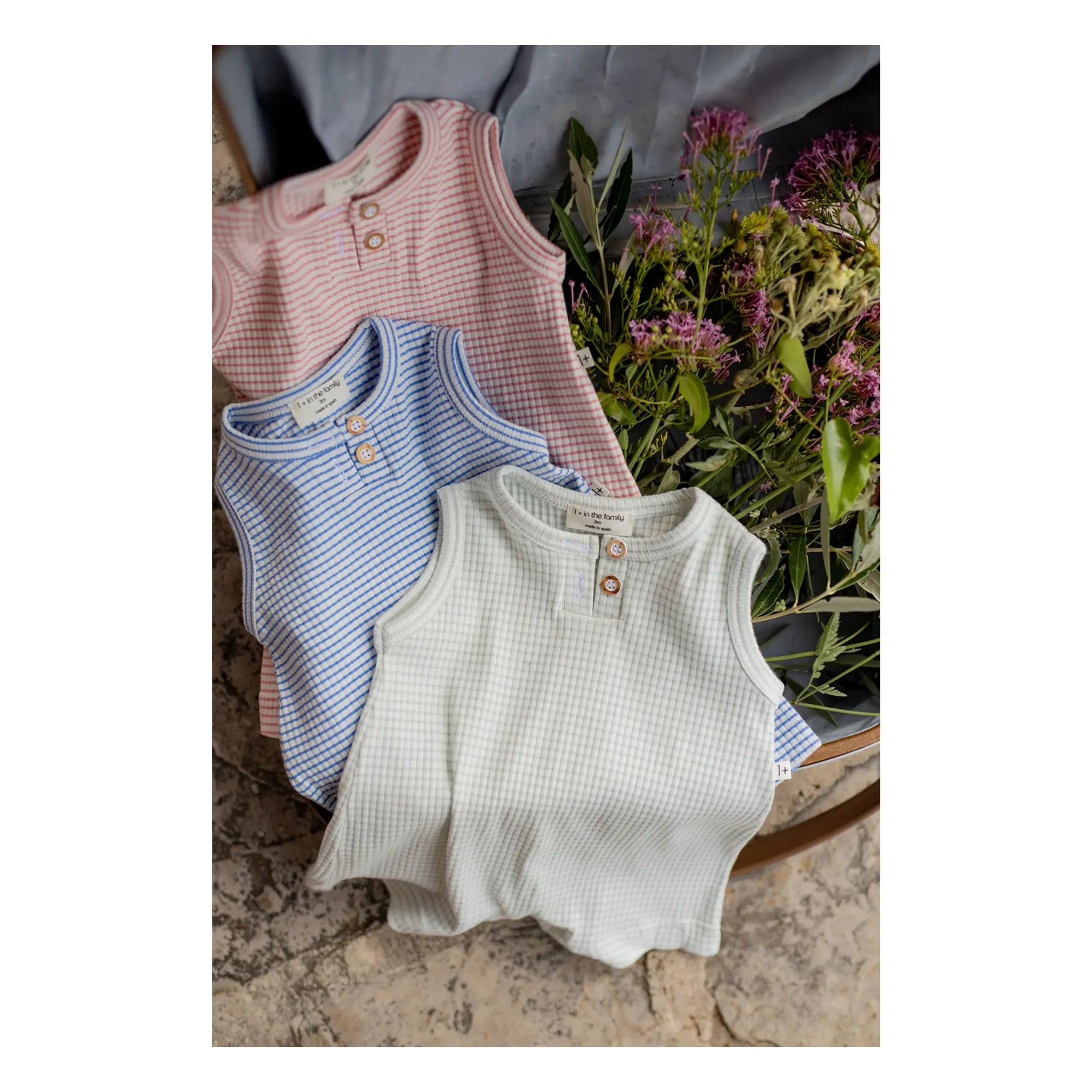 1+ in the family - Striped Vendrell Ribbed Playsuit  | Light blue