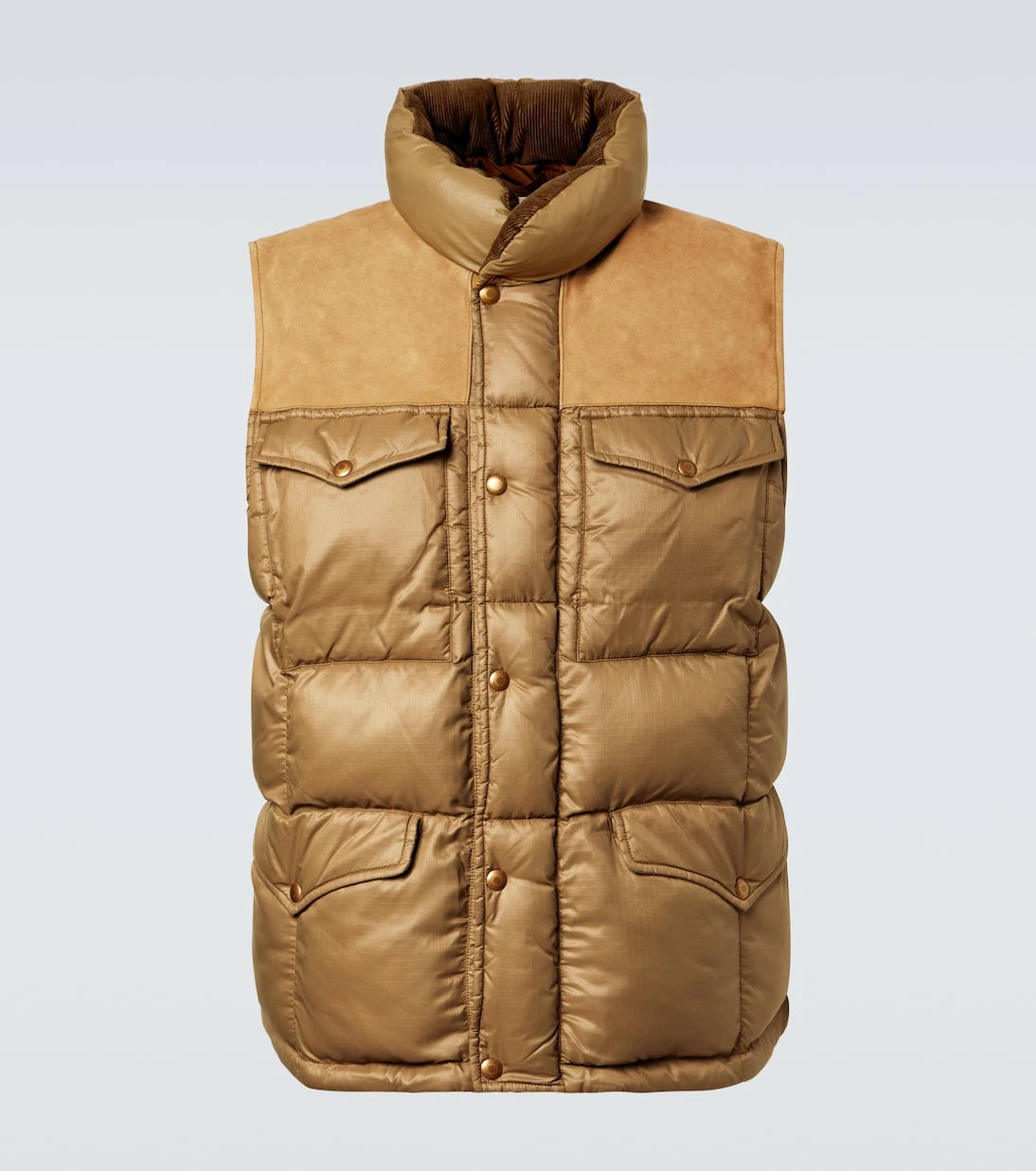 RRL - Leather-trimmed ripstop puffer vest
