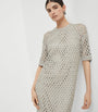 Brunello Cucinelli Grey Net Dazzling Knitted Midi Dress