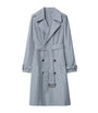 Blue Silk Poplin Long Trench Coat