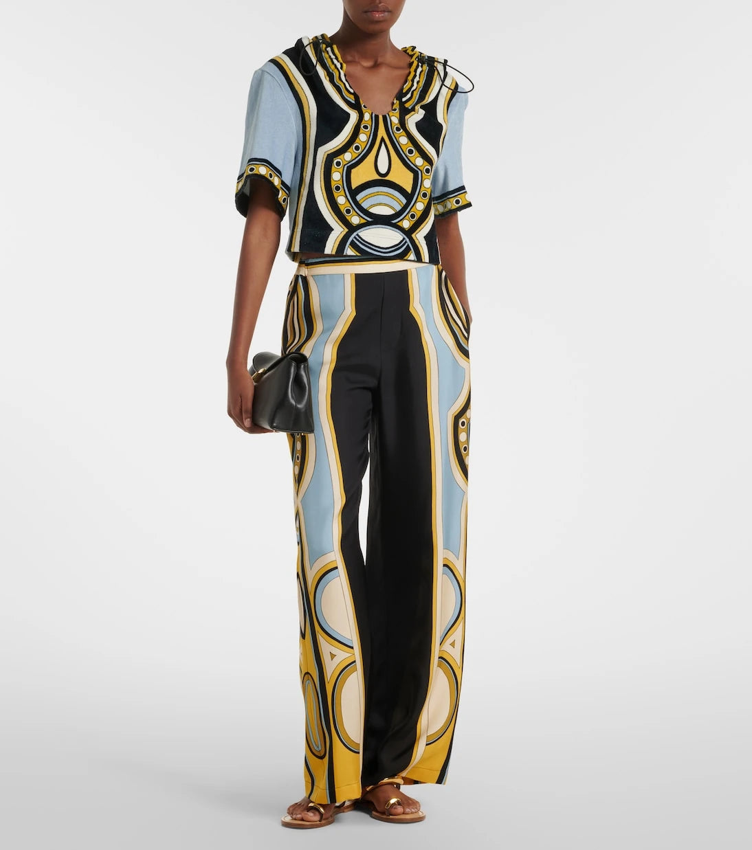 La DoubleJ - Portal printed hooded cotton terry top
