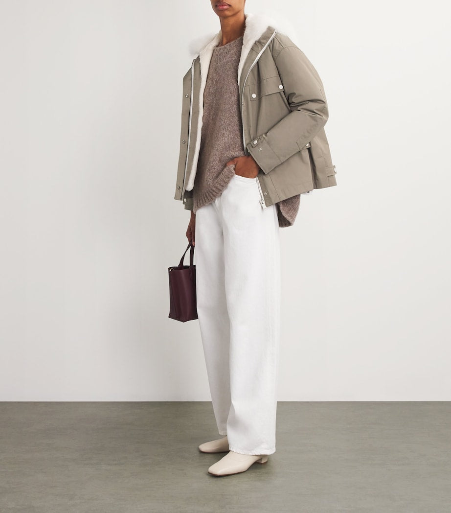 Yves Salomon Green Canvas Fur-Trim Parka Jacket